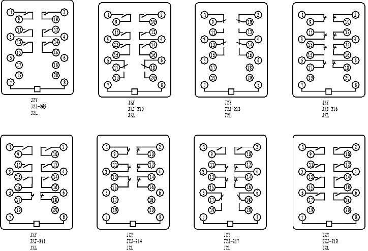 JZJ-211,JZY-211中間繼電器接線圖圖