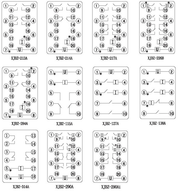 XJBZ-214A防跳中間繼電器內(nèi)部接線圖